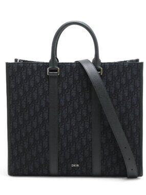 Christian Dior Oblique East West Canvas Leather Two-Way Handbag Black